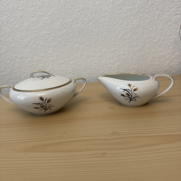 Vintage‎ Noritake Wheatcroft Creamer Sugar Set Gold Wheat Exc Condition! - Picture 1 of 3
